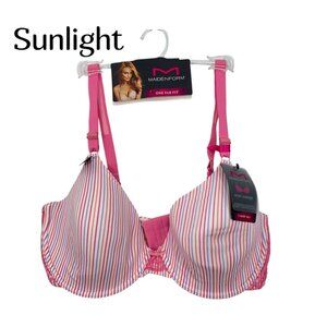 Maidenform T-Shirt Underwire Bra Pink Stripe Women 40D Everyday Extra Coverage